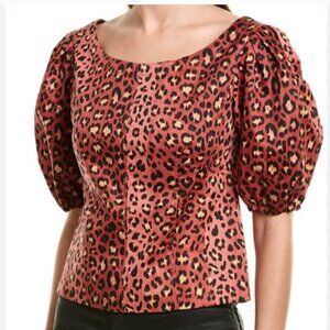 Rebecca Taylor Puff Sleeved Pink Leopard Print Shirt